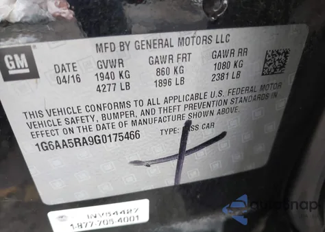 2016 Cadillac Ats Standard z USA, uszkodzony, nr VIN 1G6AA5RA9G0175466